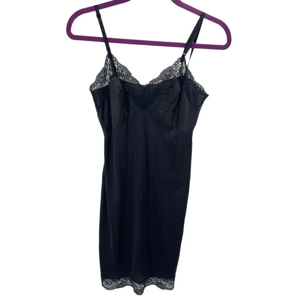 Sliperfection vintage Cami Slip Dress Lace Trim Lingerie Sleeveless Black Size 3
